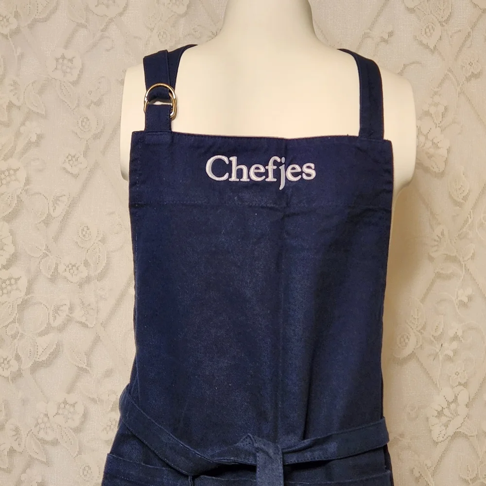 🔥 Bib Apron Full Length 100% Cotton Dark Blue With Ties and Double Front
